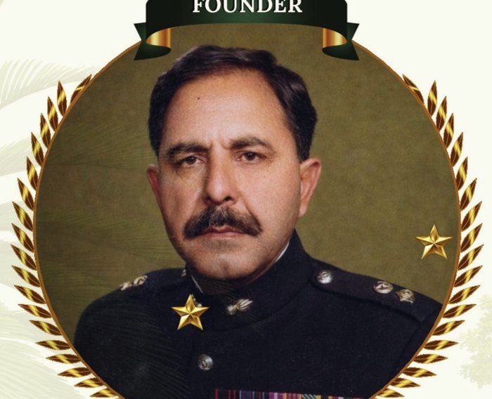 Portrait medallion of the founder, Lt. Col. (Retd.) Munawwar Khan