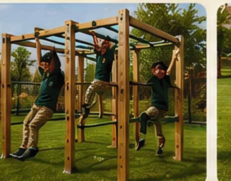 Children climbing the outdoor adventure frame