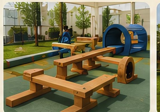Soft flooring and safe wooden equipment in the outdoor play area