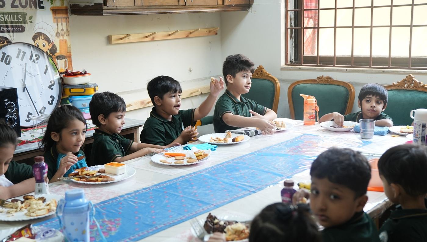 Pupils polishing shoes and folding clothes