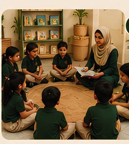 A teacher reading a storybook to a circle of children