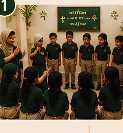 Children lined up for morning assembly and greeting