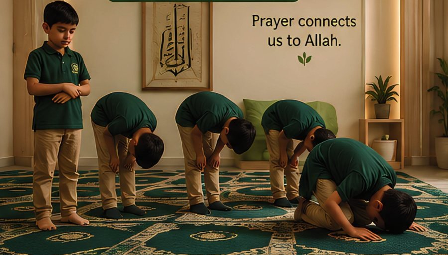Children praying together in the school prayer hall