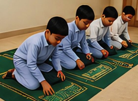 Pupils praying on the prayer mats