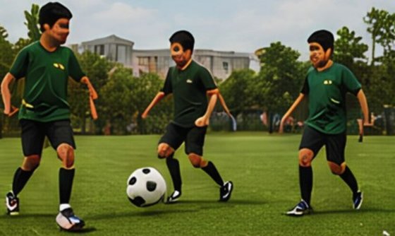 Pupils playing football on the school field