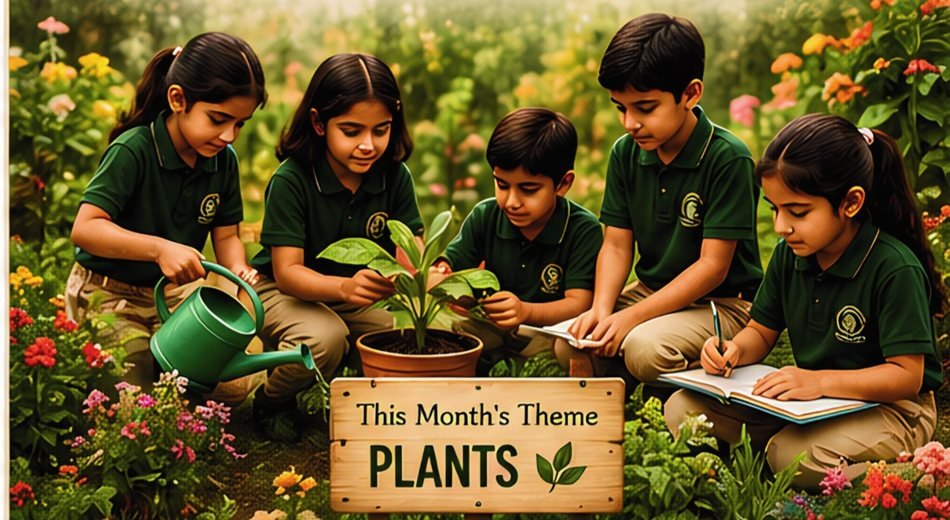 Children exploring the theme of plants in the flower garden