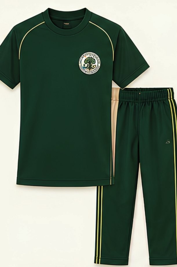 The green sports t-shirt and matching track trousers